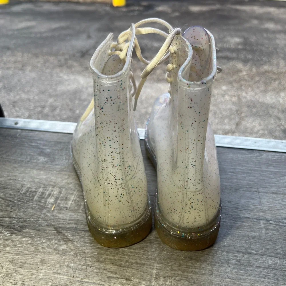 Y2K Urban Outfitters Combat Boots Clear Glitter Jelly Womens 8  Lace Up FESTIVAL